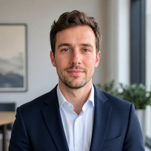 After — fictional Consultant Headshot result, same subject