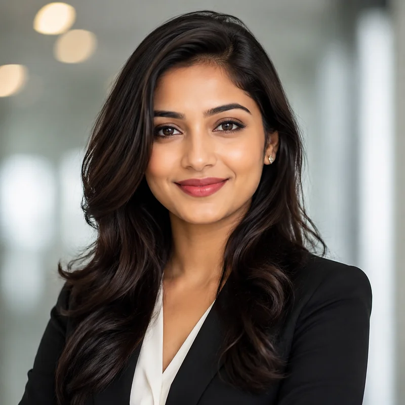 After — fictional polished AI business headshot result