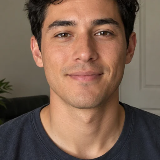 Before — fictional casual resume source photo, same subject