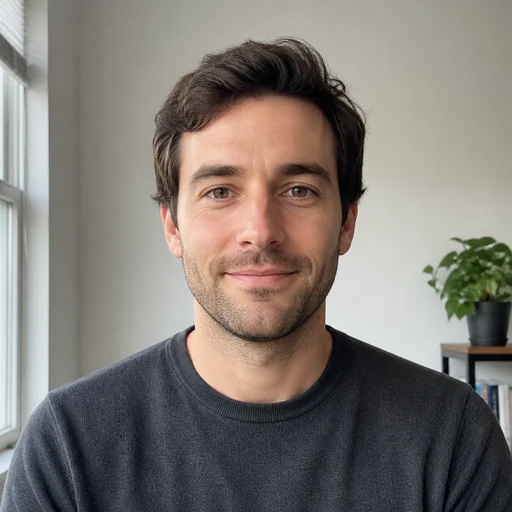 Before — fictional casual source photo for Sales Headshot, same subject