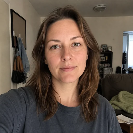 Before — fictional ordinary smartphone source photo for Speaker Profile Headshot, same subject
