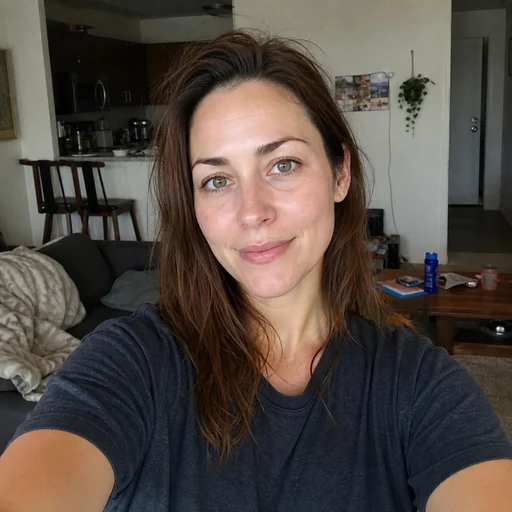 Before — fictional casual source photo for Waist-up Professional Portrait, same subject