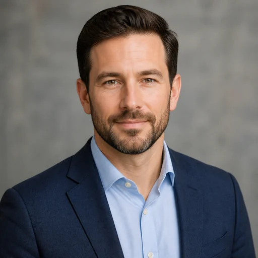Fictional AI-generated male close-up professional headshot sample