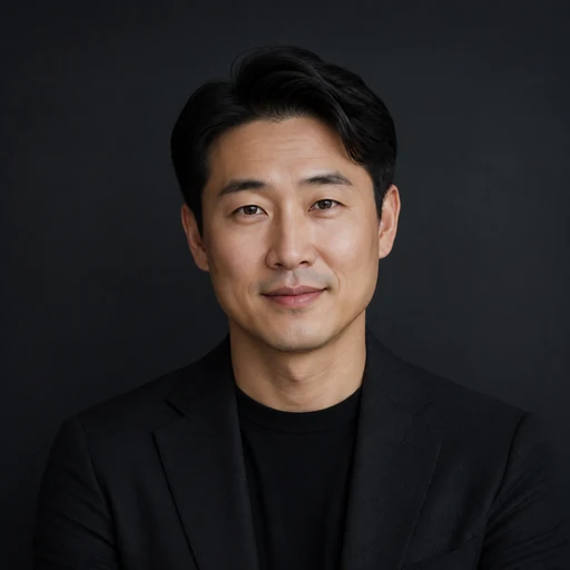 Fictional AI-generated male dark executive studio professional headshot