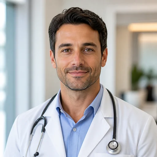 Fictional AI-generated male doctor headshot sample