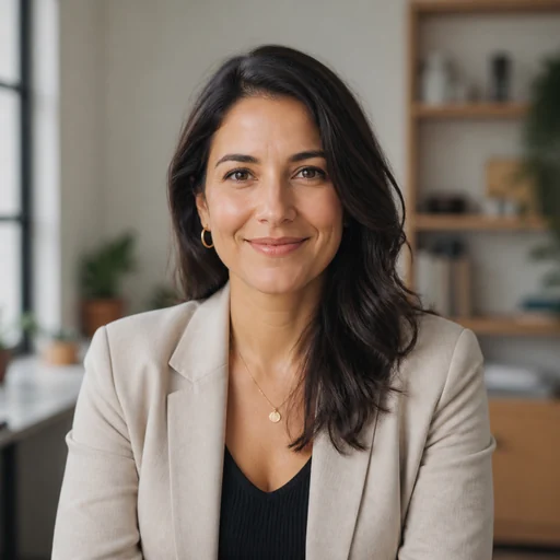 Fictional AI-generated female founder headshot sample