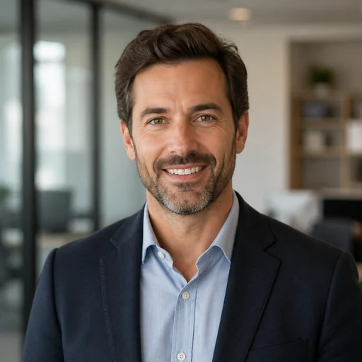 Fictional AI-generated male office background headshot sample