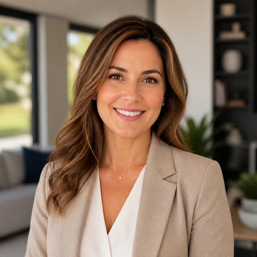 Fictional AI-generated female real estate agent headshot sample
