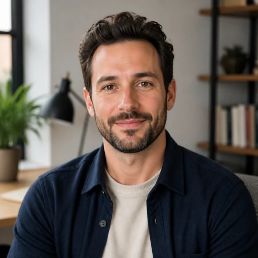 Fictional AI-generated male remote worker headshot sample