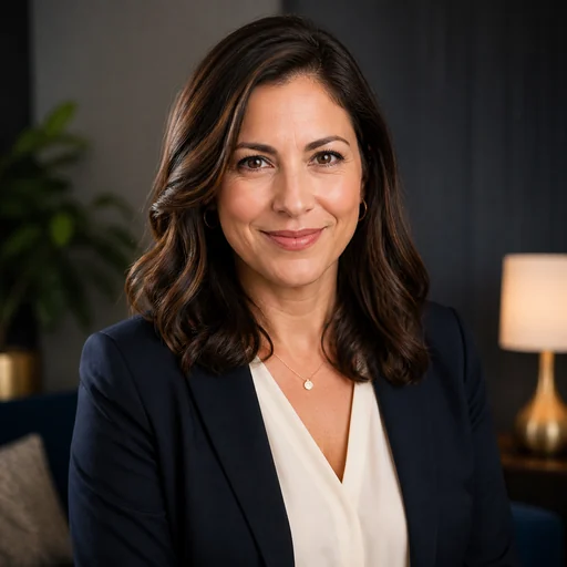 Fictional AI-generated female speaker profile headshot sample